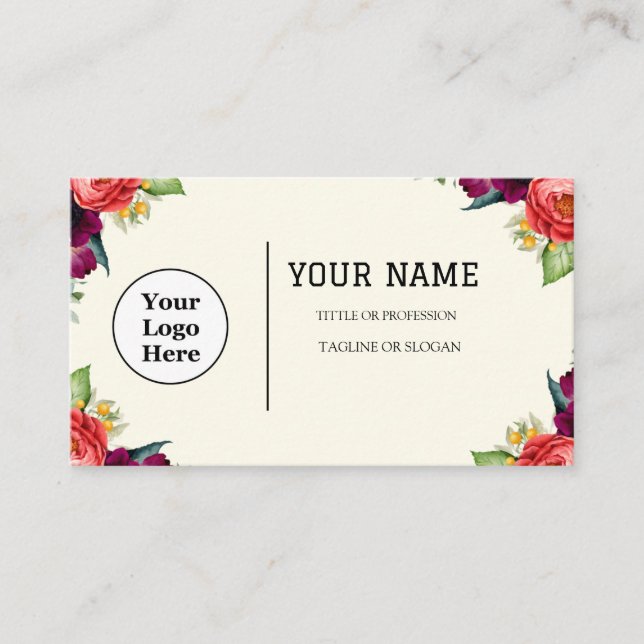 Boho Beige Floral Calligraphy Script QR code Business Card (Front)