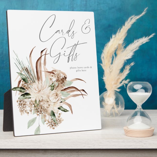 Boho Beige Floral Cards Gifts Plaque (Side)