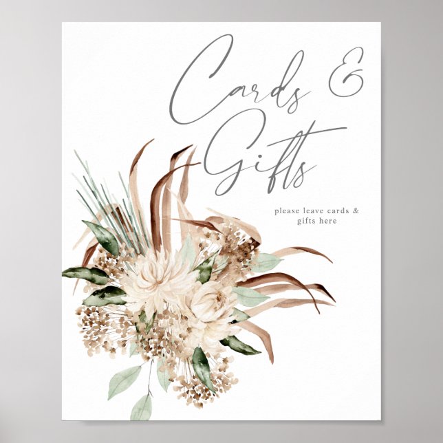 Boho Beige Floral Cards & Gifts Sign (Front)