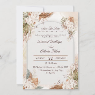 Boho Beige Floral Cream All-in-One Wedding Invitation