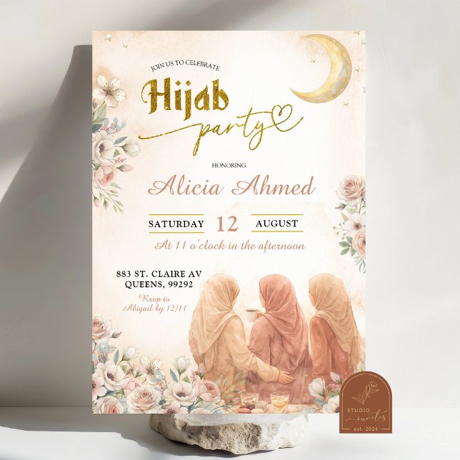 Boho Beige Floral Hijab Party Invitation (Creator Uploaded)