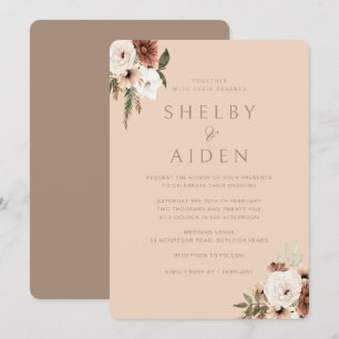 Boho Beige Floral Minimalist Neutral Wedding  Invitation