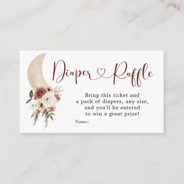 Boho Beige Floral Moon Baby Shower Diaper Raffle Enclosure Card (Front)