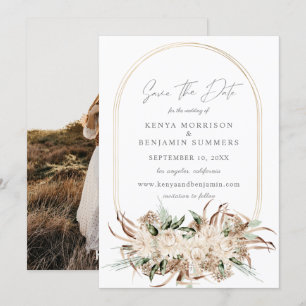 Boho Beige Floral Save the Date Photo Invitation