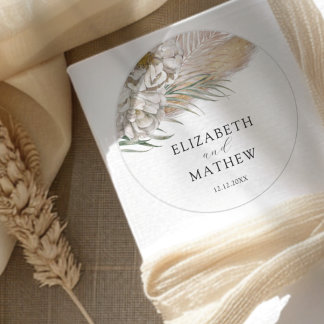 Boho Beige Floral Wedding Classic Round Sticker