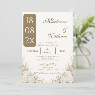 Boho beige floral wedding invitation