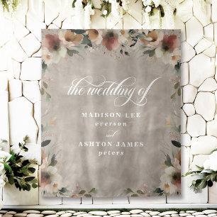 Boho Beige Floral Wedding Photo Booth Backdrop Tapestry