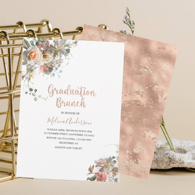 Boho  Beige Flowesr  watercolor graduation brunch Invitation (Creator Uploaded)