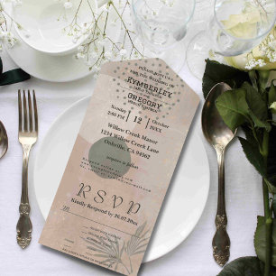 Boho Beige Green Abstract Minimalist Website All In One Invitation