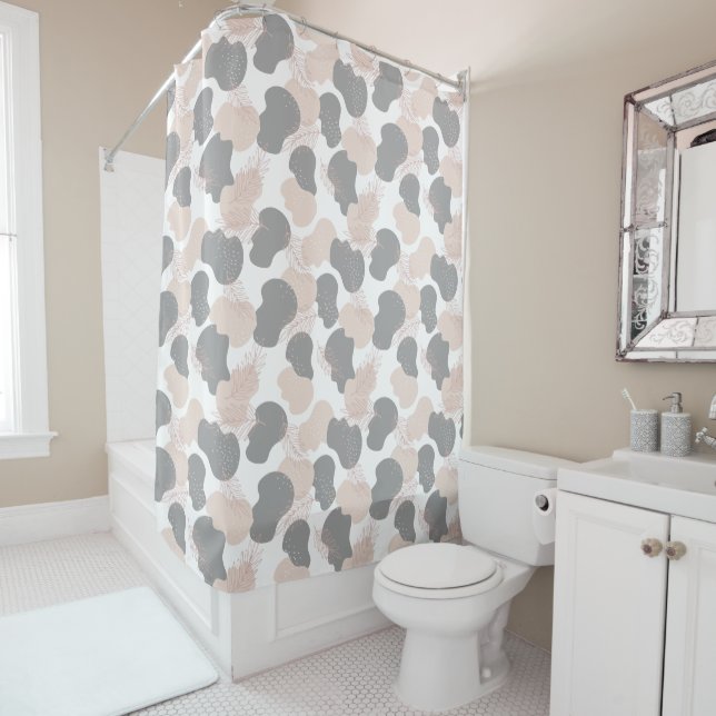 Boho Beige Grey Abstract  Shower Curtain (In Situ)