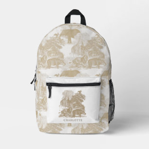 Boho Beige Jungle Animals Chinoiserie Boy Girl Printed Backpack