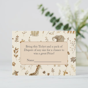 Boho Beige Jungle Animals Diaper Raffle Enclosure Card