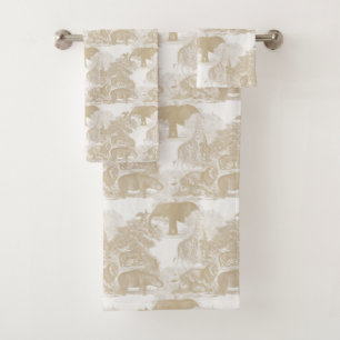 Boho Beige Jungle Animals Safari Chinoiserie Boy Bath Towel Set