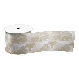 Boho Beige Jungle Animals Safari Chinoiserie Satin Ribbon