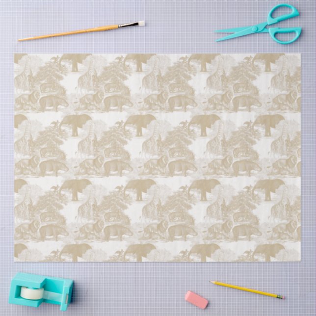 Boho Beige Jungle Animals Safari Chinoiserie Tissue Paper (Craft)
