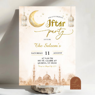 Boho Beige Minimalist Mosque Ramadan Iftar Party Invitation