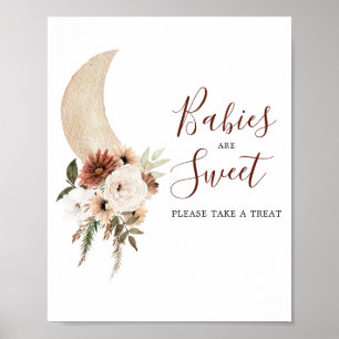 Boho Beige Moon Baby Shower Babies are Sweet Poster