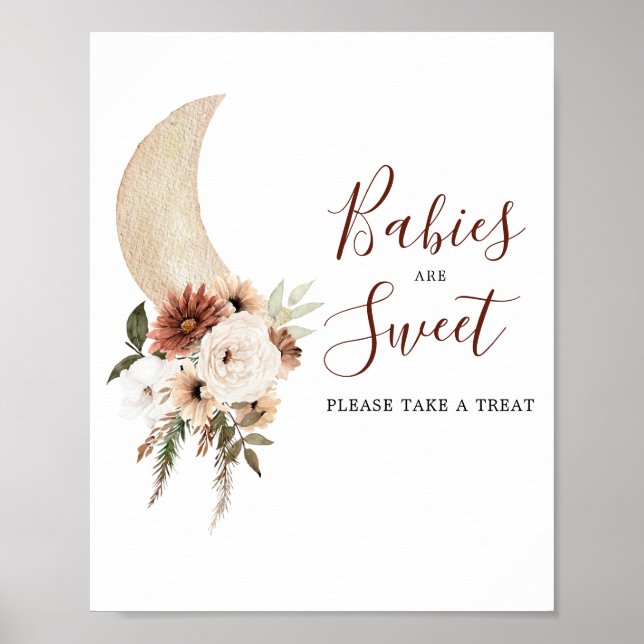 Boho Beige Moon Baby Shower Babies are Sweet Poster (Front)