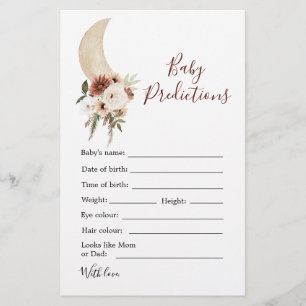 Boho Beige Moon Baby Shower Baby Prediction