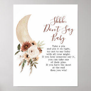 Boho Beige Moon Baby Shower Don't Say Baby Poster