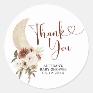 Boho Beige Moon Baby Shower Thank You Sticker
