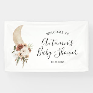 Boho Beige Moon Floral Baby Shower Large Banner