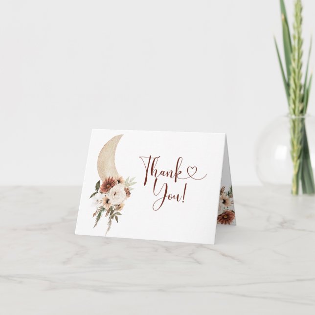 Boho Beige Moon Floral Thank You Folded Card (Front)