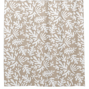 Boho Beige Neutral Botanical Shapes Pattern Shower Curtain