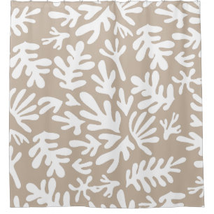 Boho Beige Neutral Botanical Shapes Pattern Shower Curtain