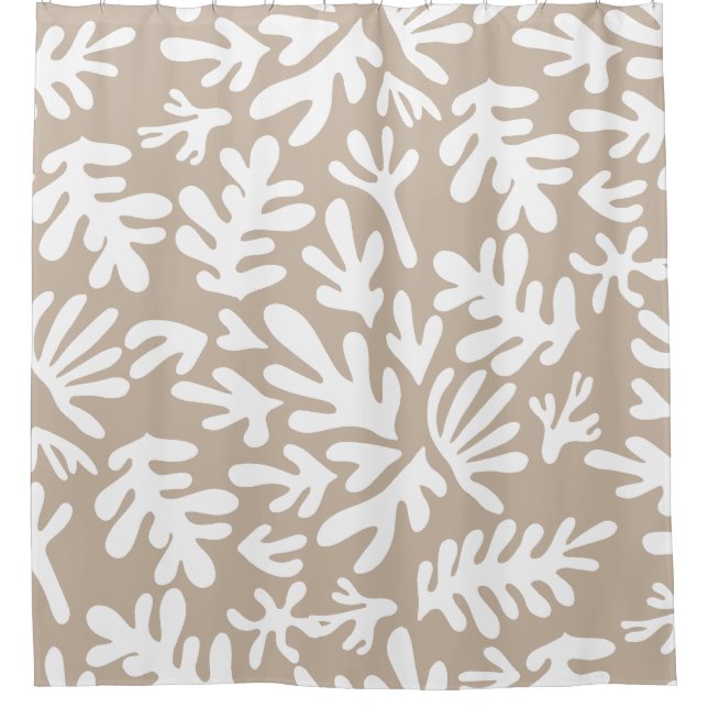 Boho Beige Neutral Botanical Shapes Pattern Shower Curtain (Front)