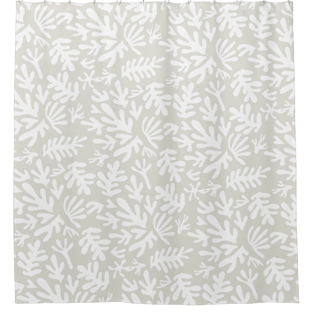 Boho Beige Neutral Botanical Shapes Pattern Shower Curtain (Front)