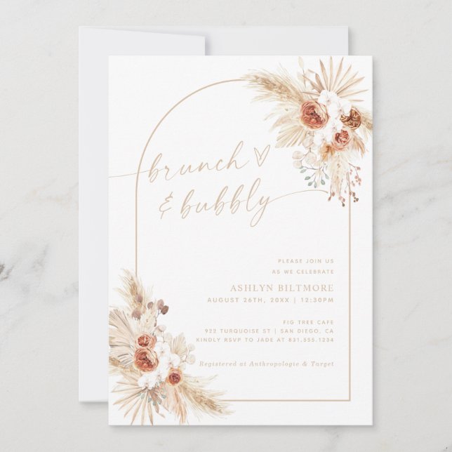 Boho Beige Pampas Grass Bridal Brunch Invitation (Front)