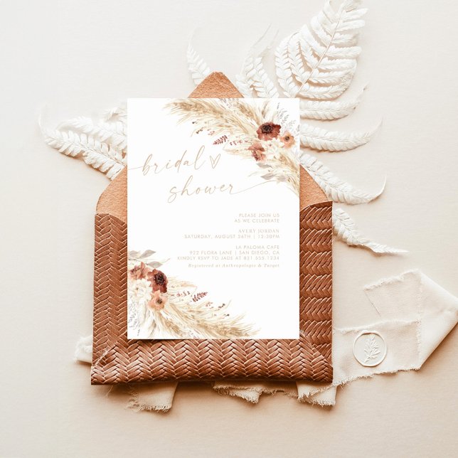 Boho Beige Pampas Grass Bridal Shower Invitation (Creator Uploaded)
