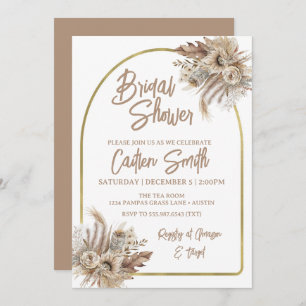 Boho Beige Pampas Grass Bridal Shower Invitation