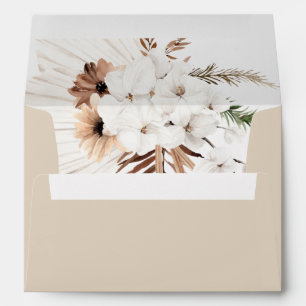 Boho Beige Pampas Grass Orchid Lined Wedding  Envelope
