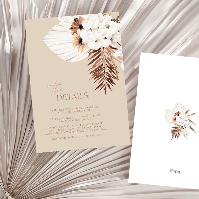 Boho Beige Pampas Grass Orchid Wedding Details Enclosure Card (Boho Terracotta Beige Pampas Grass Wedding Details Enclosure Card)