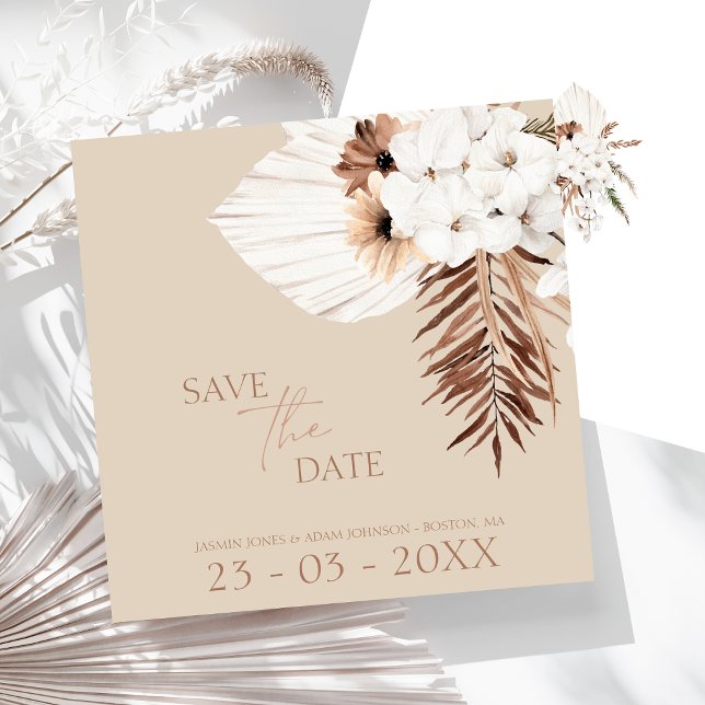 Boho Beige Pampas Grass Orchid Wedding  Save The Date (Boho Terracotta Beige Pampas Grass Floral Wedding Save The Date)