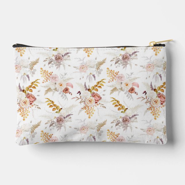 Boho Beige, Pampas Grass Terracotta Watercolour We Accessory Pouch (Back)