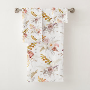 Boho Beige, Pampas Grass Terracotta Watercolour We Bath Towel Set