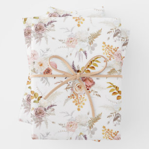 Boho Beige, Pampas Grass Terracotta Watercolour We Wrapping Paper Sheet