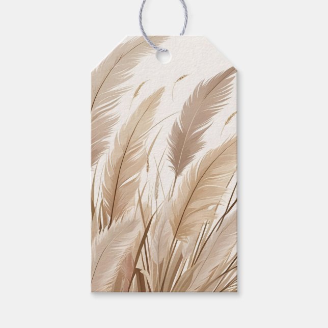 Boho Beige Pampas Grass Wedding Gift Tags (Front)