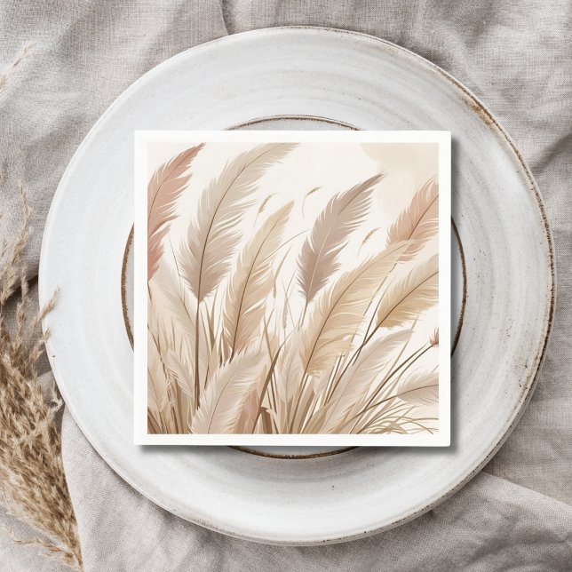 Boho Beige Pampas Grass Wedding Napkin (Creator Uploaded)