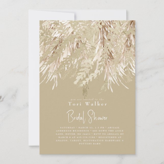 Boho Beige Pampas Modern Bridal Shower Invitation (Front)