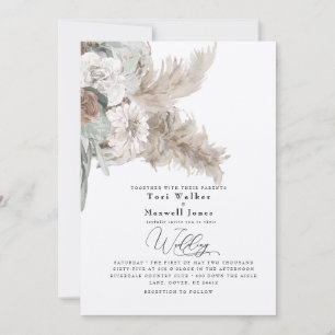 Boho Beige Pampas No Parents Ecru Wedding Invitation