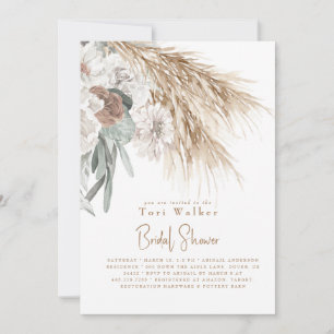 Boho Beige Pampas White Floral Bridal Shower Invitation