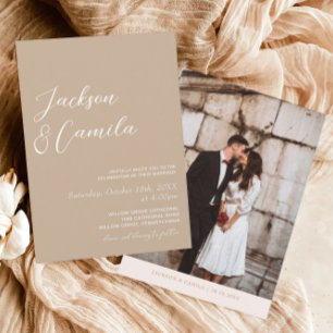Boho Beige Photo Wedding Invitation