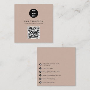 Boho Beige QR Code Business Logo Modern  Calling Card