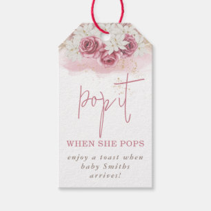 Boho Beige Rose Pink Pop It Baby Shower Gift Tags