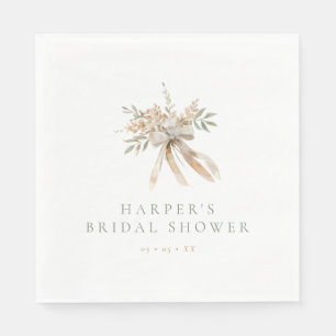Boho Beige & Sage Flowers & Bow Bridal Shower Napkin