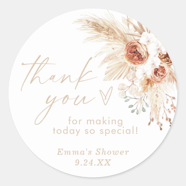 Boho Beige Thank You Baby Shower Favor Classic Round Sticker (Front)